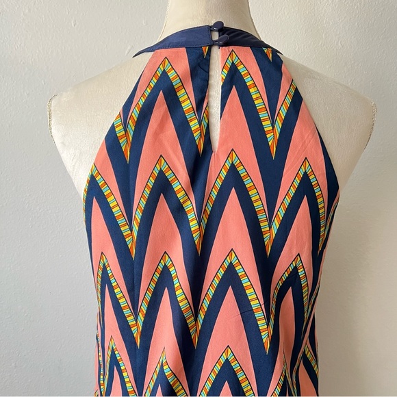 Pink Owl Multicolored Zig Zag Shift Boho Jewel High Neck Mini Dress - Picture 4 of 6